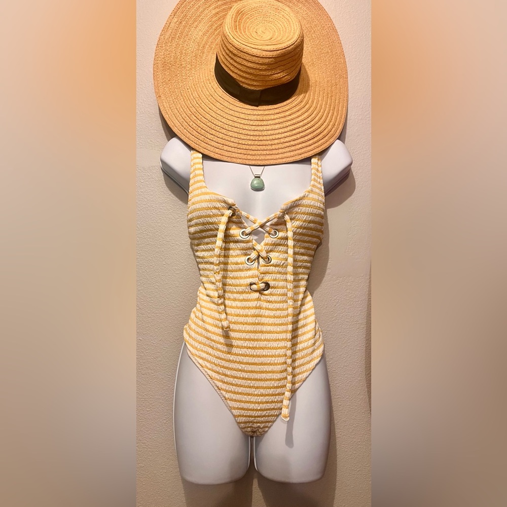 Zara - Yellow and White striped one piece - Size Large - Worn Once